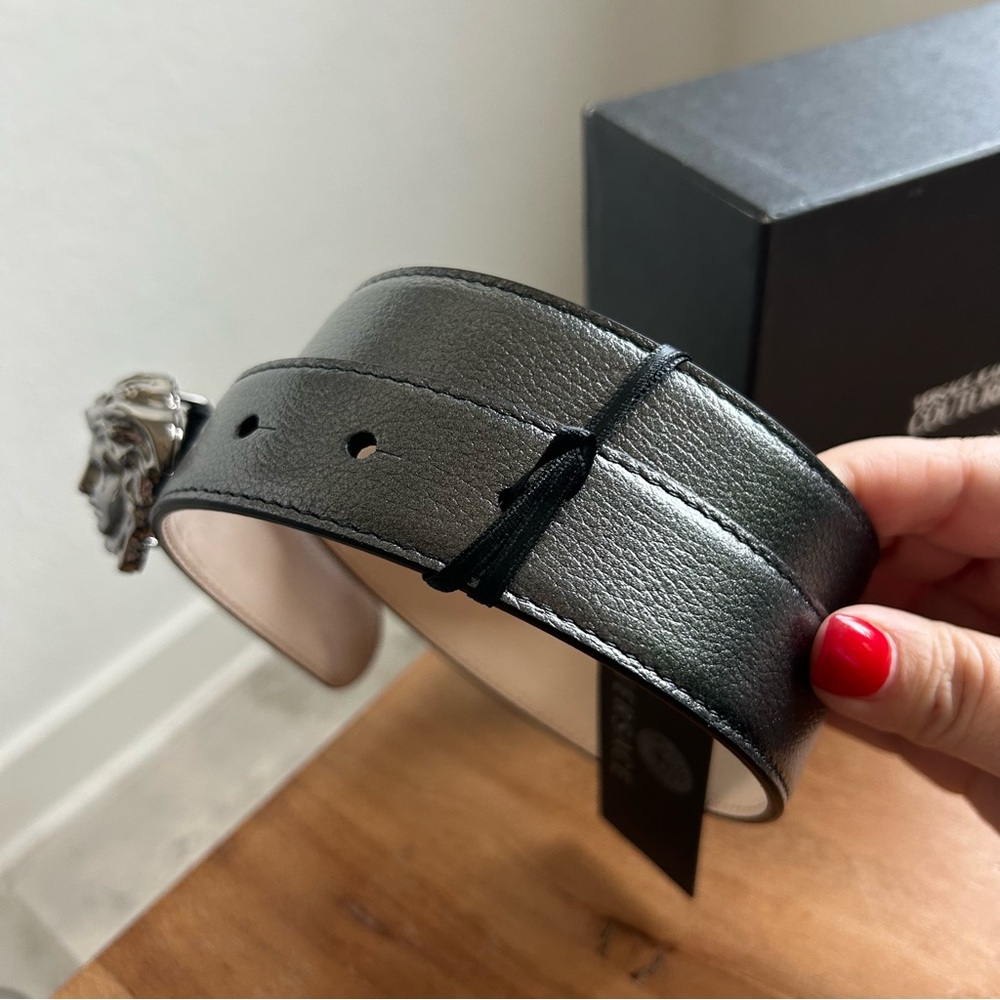 NWT Versace La Medusa Head Gunmetal Leather Belt - Picture 7 of 15